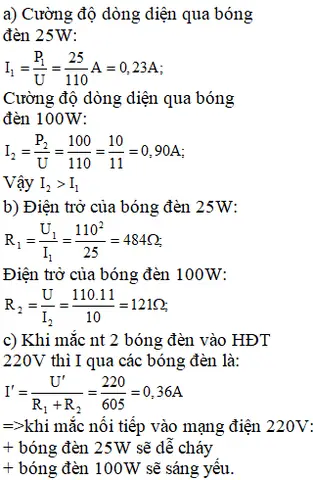 Công Suất Định Mức Của Bóng Đèn