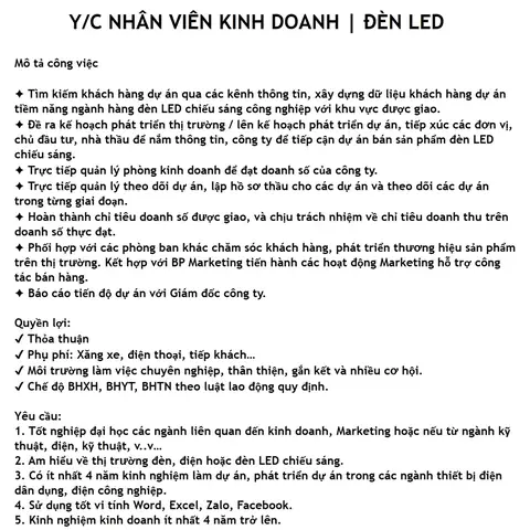 Công Ty Đèn Led Tuyển Dụng
