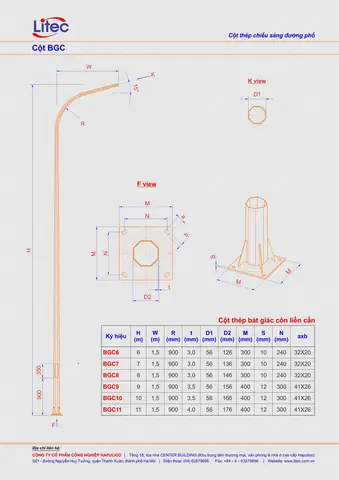 Cột Đèn Bát Giác Liền Cần 8m