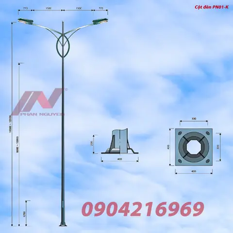 Cột Đèn Bát Giác Liền Cần 8m