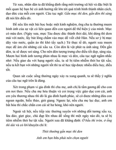 Gần Mực Thì Đen Gần Đèn Thì Sáng Lớp 7