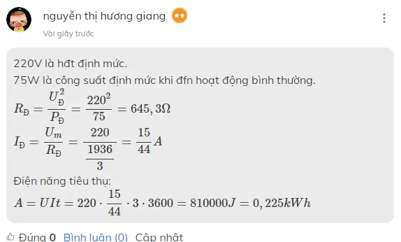 Một Bóng Đèn Sáng Bình Thường Với Hiệu Điện Thế