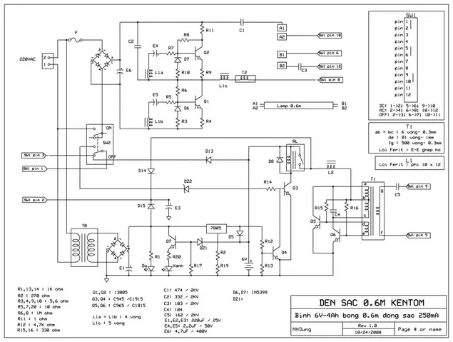 Sơ Đồ Mạch Đèn Sạc Kentom