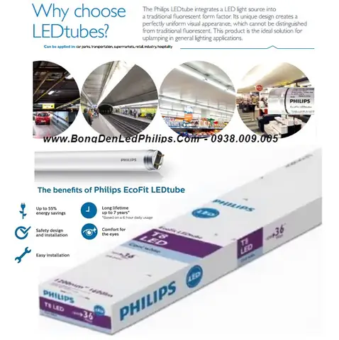 Bóng Đèn Ecofit Led Tube Philips 1m2 16w 765 T8