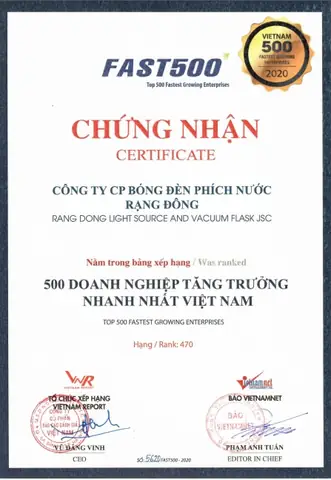 Chứng Chỉ Chất Lượng Đèn Rạng Đông