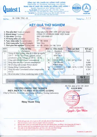 Chứng Chỉ Chất Lượng Đèn Rạng Đông