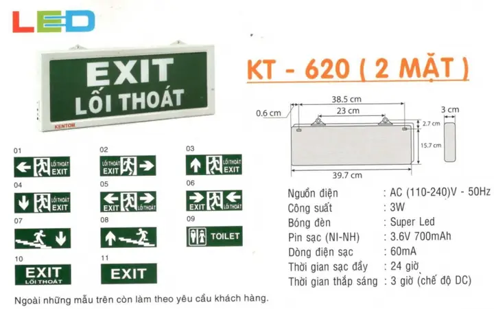 Đèn Exit Kentom Kt 620
