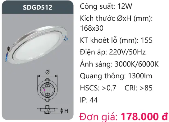 Đèn Led Âm Trần 12w Duhal
