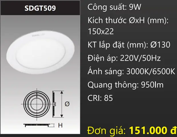 Đèn Led Âm Trần Duhal 9w Sdgt509