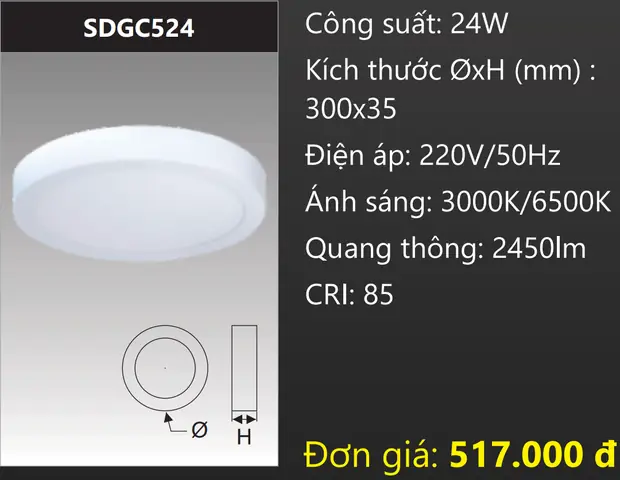 Đèn Led Tròn Ốp Trần Duhal Đèn Led Tròn Ốp Trần Duhal