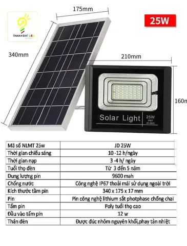 Đèn Năng Lượng Mặt Trời 25w