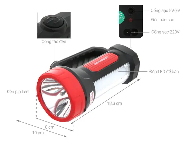 Đèn Pin Sạc Điện Sunhouse