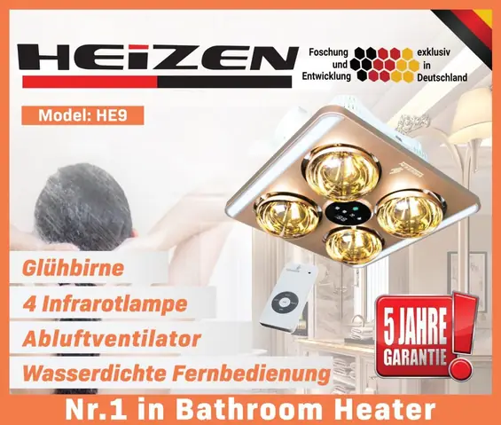 Đèn Sưởi Nhà Tắm Heizen 4 Bóng Âm Trần