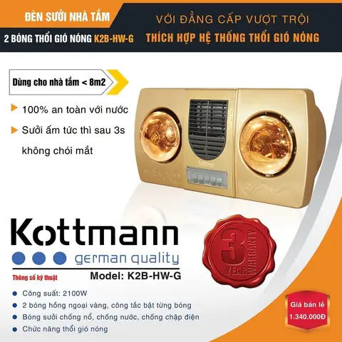 Đèn Sưởi Nhà Tắm Kottmann 2 Bóng K2b G