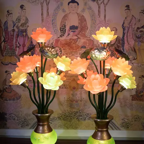 Đèn Thờ Hoa Sen Đổi Màu 5 Bông