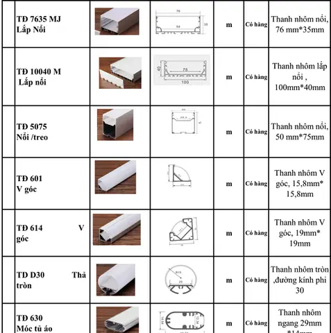 Kích Thước Thanh Nhôm Đèn Led