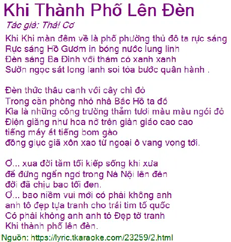 Lời Bài Hát Khi Phố Nhỏ Lên Đèn